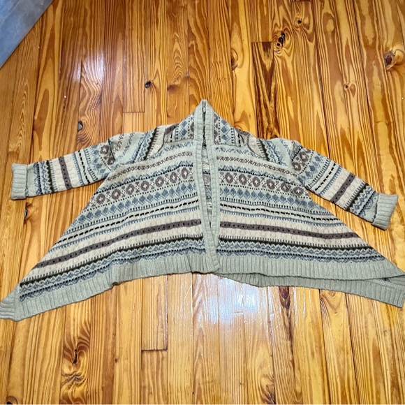 Anthro Sleeping On Snow Cardigan M Fair isle Knit Cottage Grandmacore Waterfall - Picture 5 of 16